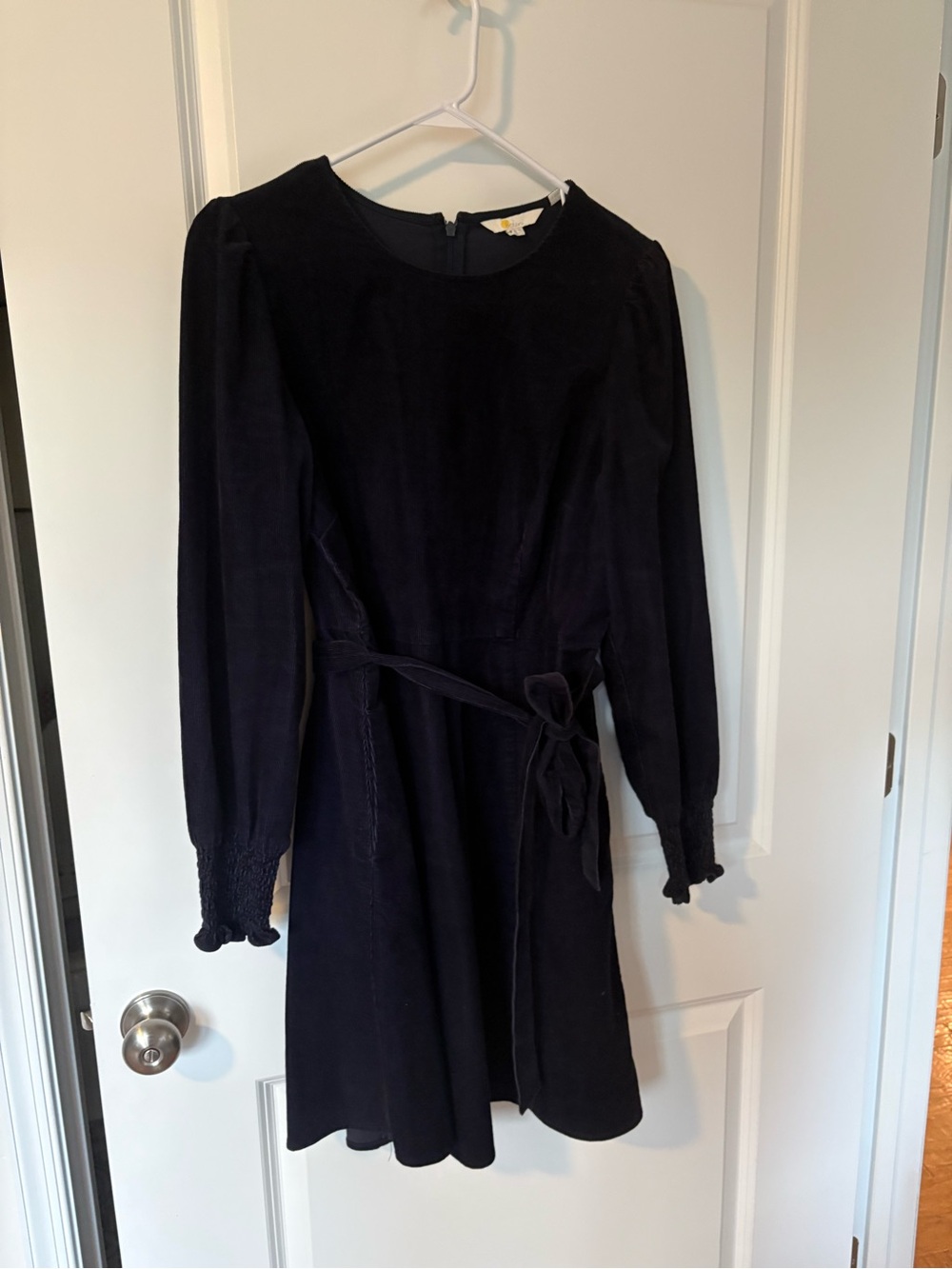 Boden Navy Blue Corduroy Long-Sleeve Tie-Waist Women's Dress size 10r